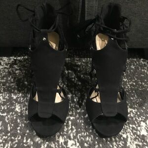 Wild Diva Lounge Peep Toe Lace Up Heels - Black - Women’s Size 7
